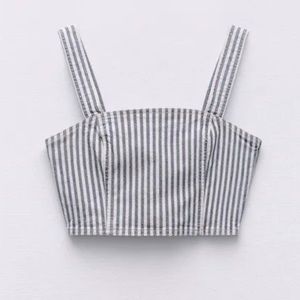Zara denim Striped Crop Top Side Zip Womens Size Medium $35 New with tags